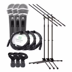 Pronomic Microphone DM-58 Vocal avec Interrupteur Starter Set de 3 avec 3 x stand + pince + câble