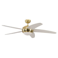 Ventilateur de plafond design silencieux 132 Cm laiton poli pales blanches avec lampe Pepeo Melton