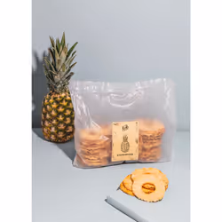 KoRo ANA_002, 100% des tranches d'ananas séchés, 355 kcal, 1486 kJ, 2,3 g, 61 g, 9,1 g