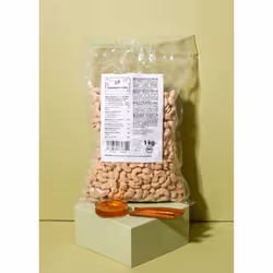 KoRo CASHEW_004, 89 % NOIX DE CAJOU*, sucre de canne*, 1,8 % miel*, enrobage (sucre roux*, épaississant : amidon..., 562 kcal ...