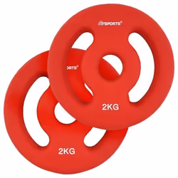 Disques de Poids - SCSPORTS - Set de 2 x 2 kg - Fonte avec Revêtement en Néoprène - Rouge