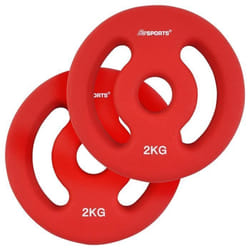 Disques de Poids - SCSPORTS - Set de 2 x 2 kg - Fonte avec Revêtement en Néoprène - Rouge