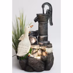 Fontaine de jardin ARNUSA - BK821 - Avec éclairage LED - Polyrésine - Blanc/Gris