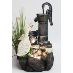 Fontaine de jardin ARNUSA - BK821 - Avec éclairage LED - Polyrésine - Blanc/Gris