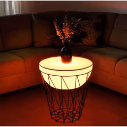 Table Basse Moderne avec éclairage 50x56 cm Metal Ronde Table de Salon LED