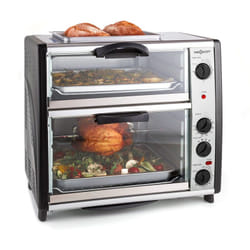 Oneconcept - Four électrique All-You-Can-Eat - double compartiment avec plaque de grill 42L - 2400W - Mini four - Inox argent