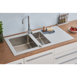 Evier 100 x 50 cm Evier en verre à encastrer Evier de cuisine verre inox blanc Respekta