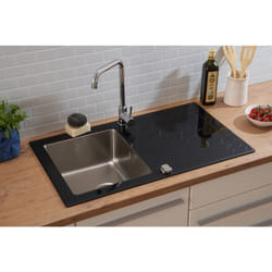 Evier en verre Evier à encastrer Evier de cuisine verre inox 86 x 50 noir - Respekta