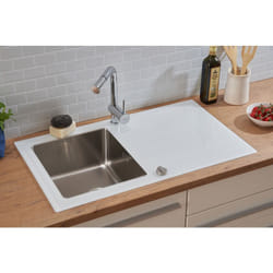 Evier en verre Evier à encastrer Evier de cuisine verre inox 86 x 50 blanc - Respekta