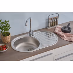 Caractéristiques de l'article: Evier en inox avec 1 cuve et égouttoir Qualité d'acier : 304 Épaisseur d'acier : 0,6 mm Montag ...