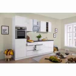 Bloc cuisine composé de: 1 Armoire haute pour réfrigérateur et four 60 cm 1 Elément bas avec tiroirs 50 cm 1 Elément bas avec ...