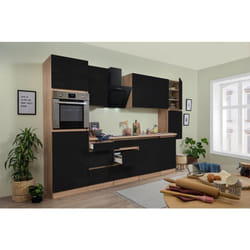 Cuisine Kitchenette bloc vide sans poignée chêne noir Lorena 330 cm Respekta