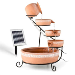 Blumfeldt Empoli Fontaine solaire en cascade (5 étages, terre cuite, panneau solaire 2 W, 200 l/h, couronne à LED 4 lumières), terre cuite