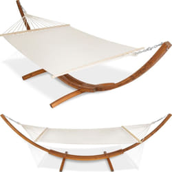 Hamac sur pied pour 2 personnes TECTAKE - Structure en Bois - 205 x 150 cm - Blanc