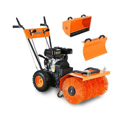 Balayeuse déneigeuse thermique Fuxtec FX-KM196 set, avec brosse de balayage + 2 embouts chasse-neige et collecteur de déchets