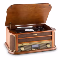 Platine Vinyle Bluetooth et Lecteur CD - AUNA - 33/45/78 r/min - USB - Tourne Disque Retro - Marron