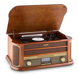 Platine Vinyle Bluetooth et Lecteur CD - AUNA - 33/45/78 r/min - USB - Tourne Disque Retro - Marron