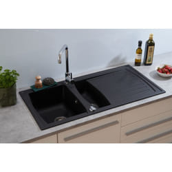 respekta Évier de cuisine Évier à encastrer Mineralite Évier 100 x 50 noir