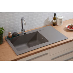 Evier à encastrer Evier de cuisine Granit Mineralite 86 x 50 cm gris béton Respekta