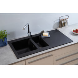 Evier à encastrer Evier de cuisine Granit Mineralite 100 x 50 cm noir Respekta