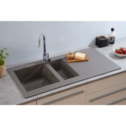 Evier à encastrer Evier de cuisine Granit Mineralite 100x50 cm gris béton Respekta