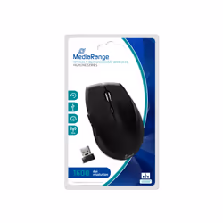 MediaRange MROS208, Droitier, Optique, RF sans fil, 1600 DPI, Noir