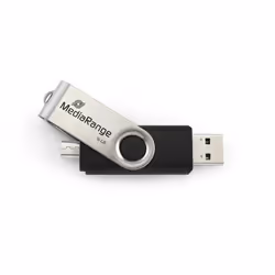 MediaRange MR932-2, 32 Go, USB Type-A / Micro-USB, 2.0, 15 Mo/s, Pivotant, Noir, Argent