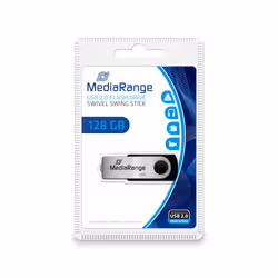 MediaRange MR913, 128 Go, USB Type-A, 2.0, 10 Mo/s, Pivotant, Noir, Argent