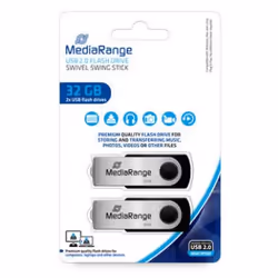 MediaRange MR911-2, 32 Go, USB Type-A, 2.0, 17 Mo/s, Pivotant, Noir, Argent