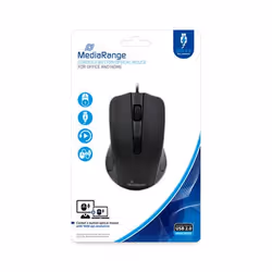 MediaRange MROS210, Droitier, Optique, USB Type-A, 1000 DPI, Noir