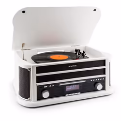 Platine Vinyle Bluetooth et Lecteur CD - auna - 33/45/78 r/min - USB - Tourne Disque Retro - blanc