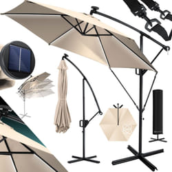 Parapluie led Solaire + Couverture avec manivelle Protection uv Aluminium avec interrupteur marche/arrêt Hydrofuge - Parasol 300cm / Beige - Kesser