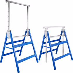 TRETEAU DE CHANTIER - TECTAKE - 2 Tréteaux Métal Pliables Réglables 69 cm x 59 cm x 80 cm avec Anneaux de sécurité - Bleu
