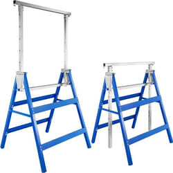 TRETEAU DE CHANTIER - TECTAKE - 2 Tréteaux Métal Pliables Réglables 69 cm x 59 cm x 80 cm avec Anneaux de sécurité - Bleu
