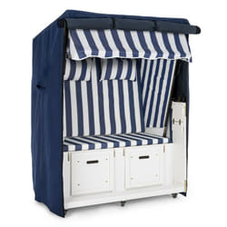 Blumfeldt - Set Abri plage cabine chaise longue 2 places housse/roulettes - bleu
