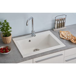 Vier Évier de cuisine à encastrer granit Évier Mineralite 66 x 50 blanc Respekta