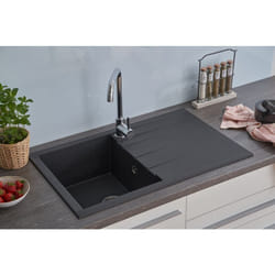 Evier Evier de cuisine à encastrer Evier en granit Mineralite 80 x 50 noir Respekta