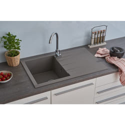 Vier Évier de cuisine Évier à encastrer granit Évier Mineralite 80 x 50 gris Respekta