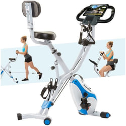 Vélo dappartement Pliable - Skandika Foldaway X-3000 - 8 Niveaux de Resistance - Dossier-Bluetooth - Inertie 45 kg - Bleu