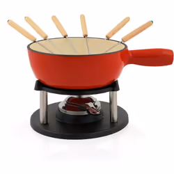 BBQ-Toro Service à fondue en fonte - émaillé rouge - 2 Litres - Ø 20 cm - Caquelon, 6 fourches, rechaud et conteneur de pâte ...