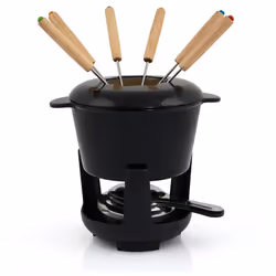 BBQ-Toro Service à fondue en fonte - émaillé noir - 2 Litres - Ø 14,5 cm - Caquelon, 6 fourches, rechaud et conteneur de pâte ...