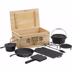 BBQ-Toro Dutch Oven Set dans une boîte en bois Le dutch oven est une casserole traditionnelle lourde en fonte et un couvercle ...