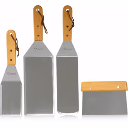 BBQ-Toro Set de spatules en acier inoxydable en 4 pièces avec spatules coudées et grattoir pour grill Le set pour plancha de  ...