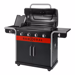 Char-Broil Gas2Coal 2.0 4B Grill Chariot Charbon + gaz naturel Noir, Acier inoxydable, Rouge