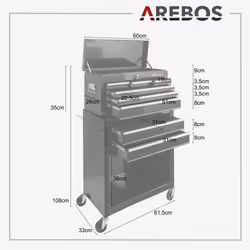 Arebos 4260551586712 chariot de service Noir