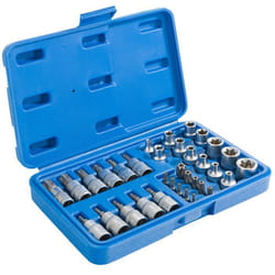 AREBOS Clés à Douille Torx  34 Pcs  avec Écrous  Acier et Chrome Vanadium Profil E et Profil T embouts de sécurité avec Coffret