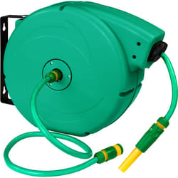 Dévidoir à enroulement automatique pour tuyau d'arrosage avec raccord rapide 1/2 pouce