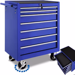 Servante d'atelier 7 tiroirs spacieux verrouillables avec tapis antidérapant  bleu