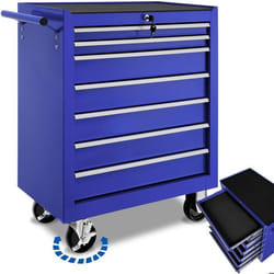 Servante d'atelier 7 tiroirs spacieux verrouillables avec tapis antidérapant  bleu
