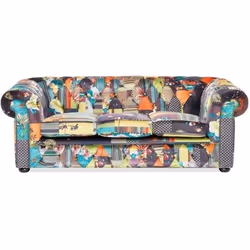 Canapé patchwork en tissu jaune BELIANI CHESTERFIELD - 3 places - Relaxation - Confort moelleux